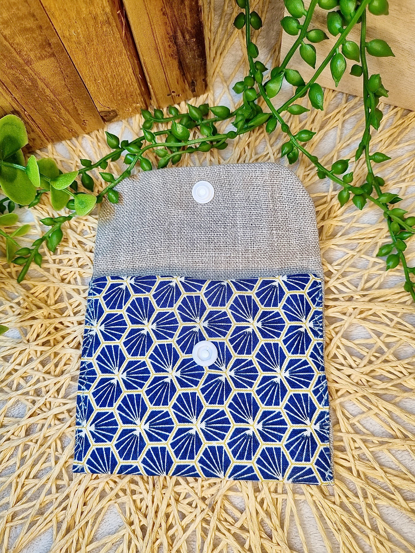 Porte Monnaie Coquillage fleur bleu