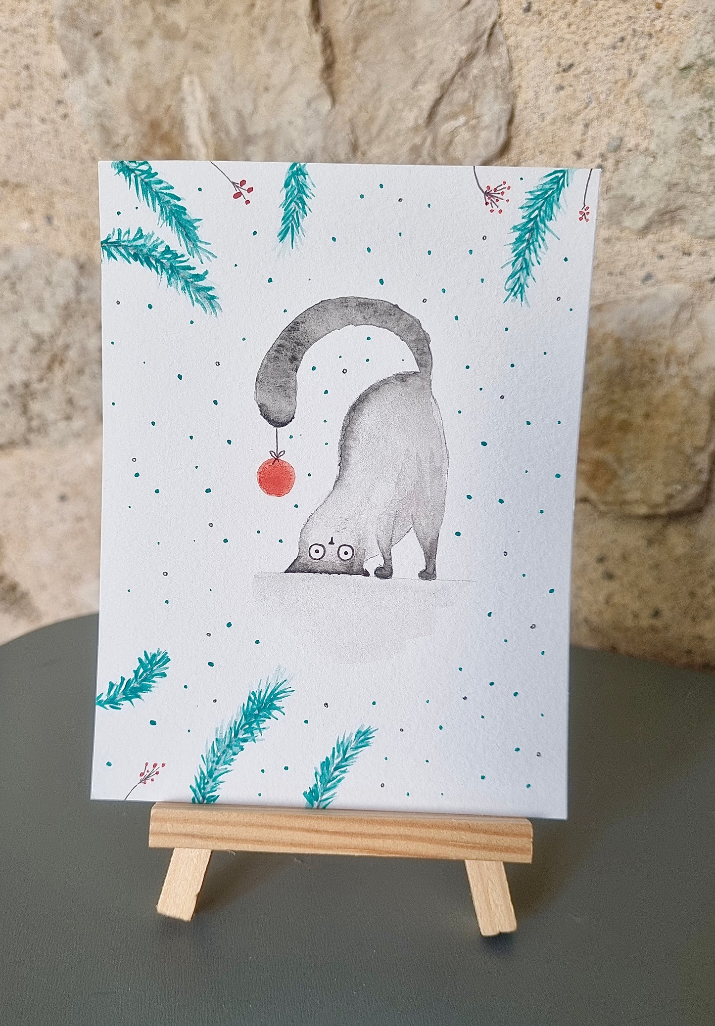 Aquarelle Paulo et sa boule de Noel