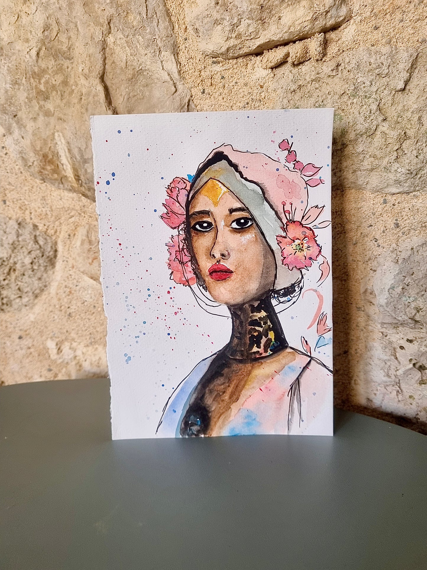 Aquarelle Femme aux fleurs