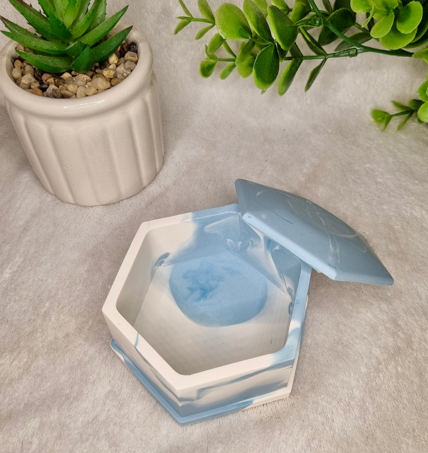 Boite effet marbré bleu