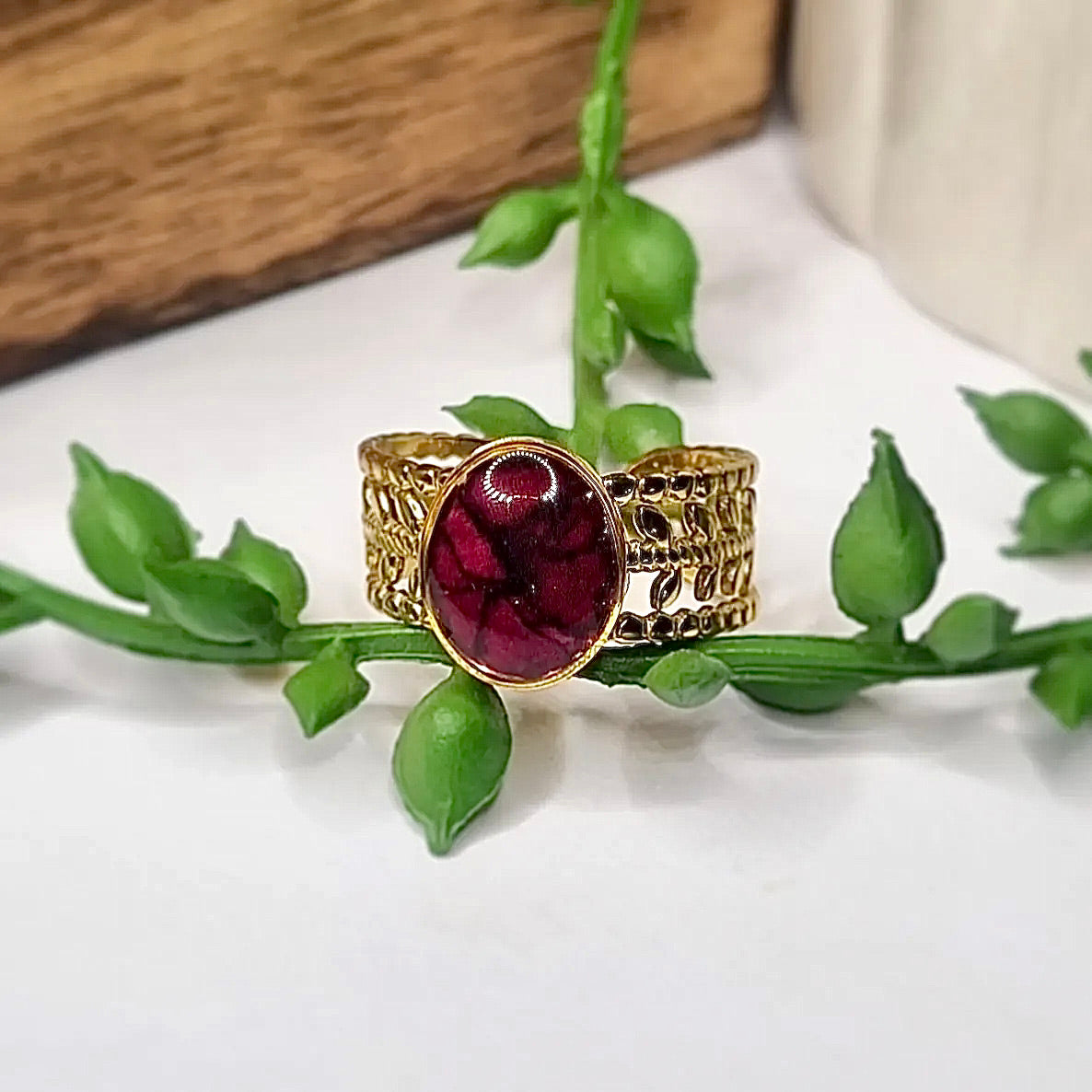 Bague épi de blé et pétales de rose