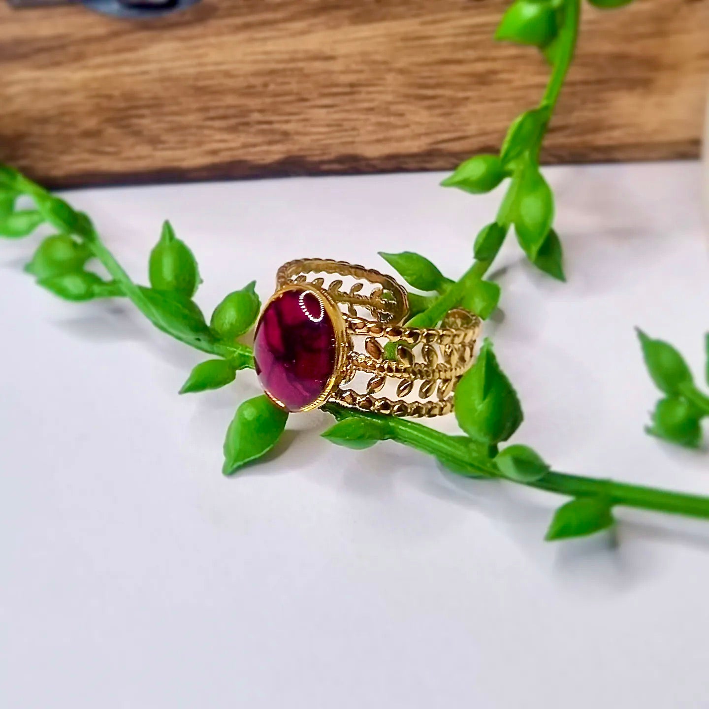 Bague épi de blé et pétales de rose